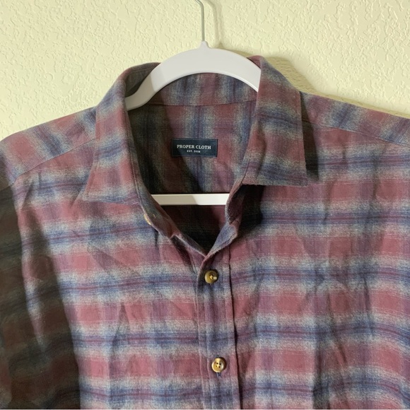Proper cloth Mens Kent burgundy navy lightweight flannel shirt L - Picture 4 of 8